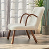 Boucle Armchair with Footstool Accent Tub Chair Occasional Chair Wing Back White