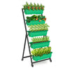 Metal Raised Garden Bed Vertical Flower Pots Rack Freestanding Planter w/ Wheels