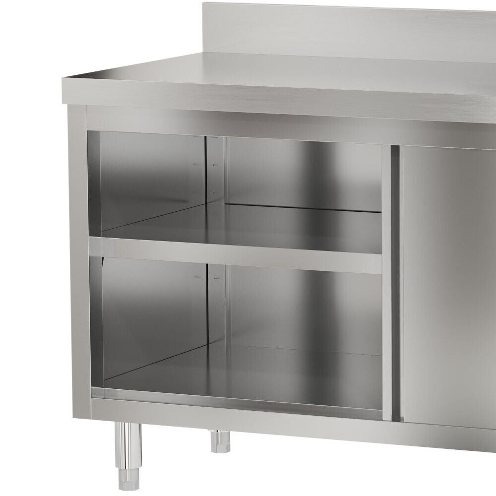 Commercial Kitchen Steel Work Table Storage Cabinet Food Prep W/Slidin ...