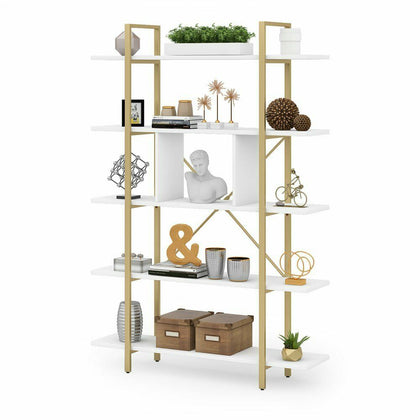 5-Tier Spacious Bookshelf Storage Shelves Unit Durable Wood Home Office Bookcase