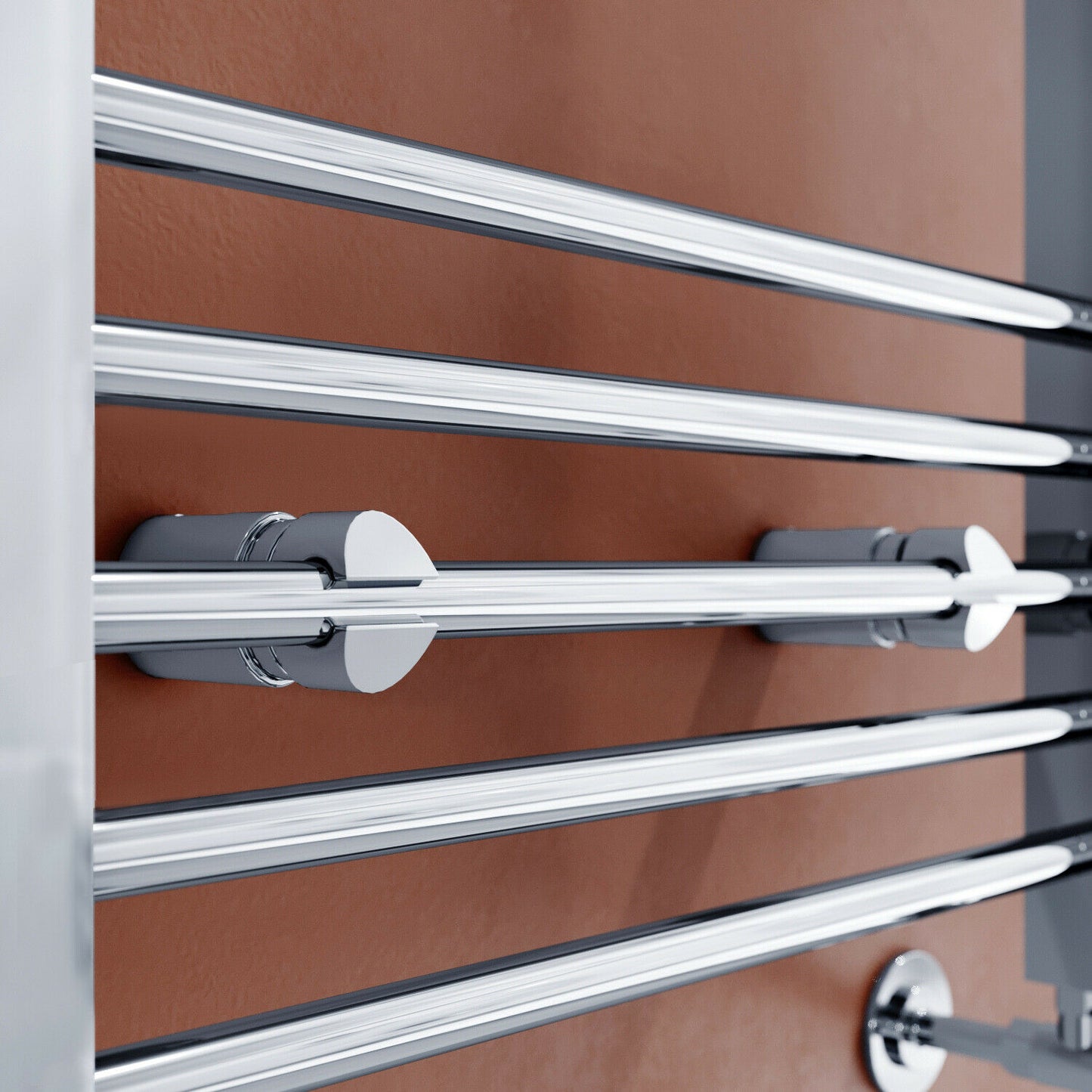Chrome Towel Rail Radiator Rads Bathroom Heated Straight Ladder Warmer w/ Valves