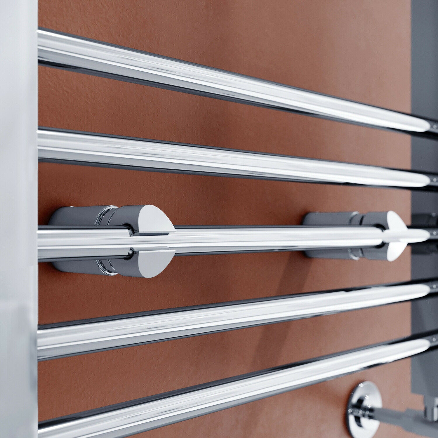 Chrome Towel Rail Radiator Rads Bathroom Heated Straight Ladder Warmer w/ Valves