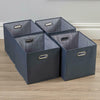 Large Grey Foldable Storage Folding Box Fabric Cube Oval Handle 4 Piece Set