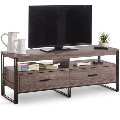 TV Unit Cabinet Stand Dark Wood Effect w/ Storage Drawers & Shelves | VonHaus