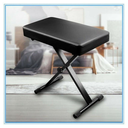 Adjustable Keyboard Stand & Stool X-frame Musical Instrument Seat Bench PU Chair