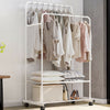 Heavy Duty Metal Garment Dual Rail Clothes Rolling Hanging Rack With 2 Shelf UK