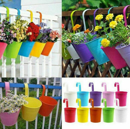 50 PCS Metal Flower Pots Balcony Garden Wall Fence Hanging Plant Planter S5O1E