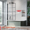 Bath Shower Screen Black Grid Framed Glass Panel 180° Pivot Hinged Door 800x1400