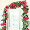 16Heads Artificial Faux Silk Flower Rose Leaf Garland Vine Home Party Decor 7Ft