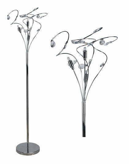 Polished Chrome Swirl Floor Light Standard Lamp With Acrylic Crystal Jewels