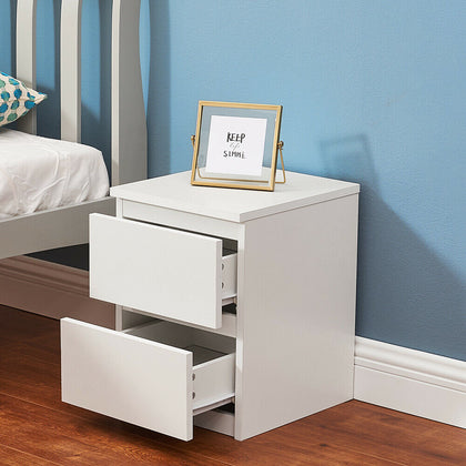 2 Drawer Wooden Bedside Table Matt White Frame Bedroom Storage Nightstand UK