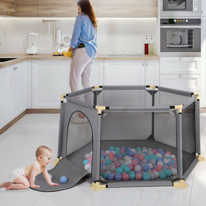 6 Panel Foldable Kids Safety Enclosure Breathable Mesh Baby Playpen Safety Zone