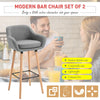 2 PCs Modern Upholstered Fabric Bucket Seat Bar Stools w/ Wood Legs Grey