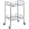 2-Tier Lab Rolling Cart Medical Trolley Stainless Steel Cart w/ Fence