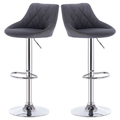 2 Bar Stools Chairs Breakfast Dining Chairs Linen Exterior Adjustable Dark Grey