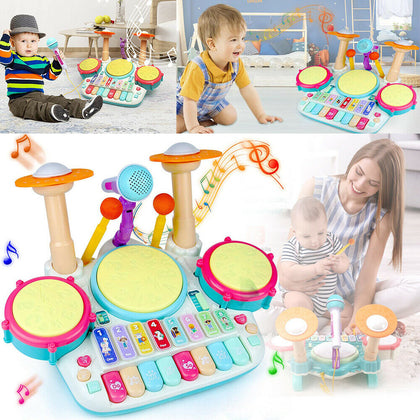 Kids Toddler First Electric Drum Kit Set With Microphone Children Musical Toys