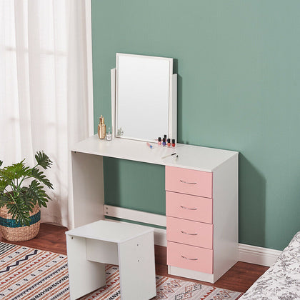 Modern Dressing Table Set Makeup Desk w/4 Drawer Large Mirror &Stool Bedroom UK
