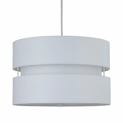 White Easy Fit Pendant Light Shade 2 Tier Design Fabric Drum Ceiling Light Shade