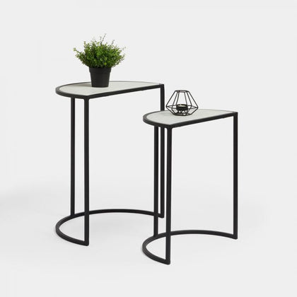 Set of 2 Marble Semi Circle Tables Dining Living room side Home Decor