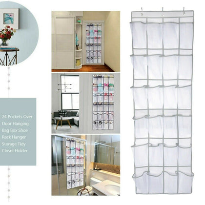 24 Pockets Over Door Hanging Shoe Rack Storage Hanger Holder Organiser Tidy UK