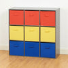 Grey 9 Cube Storage Unit Red Yellow & Blue Boxes Children/Kid Bedroom Toy Basket