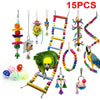 15 Pack Parrot Set Toys Metal Rope Small Ladder Stand Budgie Cockatiel Cage Bird