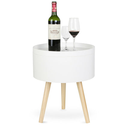 End Table Coffee Round with Storage Tray Rotatable Side Table Sofa Table Wooden