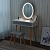 LED White Dressing Table Jewelry Makeup Desk Oval Mirror & Drawer Bedroom Modern