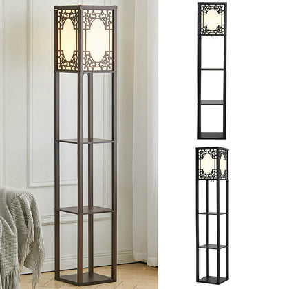 4 Tier Shelf Floor Lamp w/ Shade Standing Light Open Shelves Storage Living Room