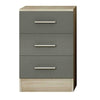 3 Drawer Modern Bedside Cabinet Bedroom Furniture Grey Gloss / Oak