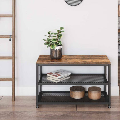 Industrial Shoe Bench Rustic Hallway Furniture Vintage Retro Metal Tier Storage