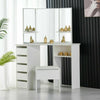 Classic Corner Dressing Table Stool Set White Makeup Desk Vanity Mirror 5 Drawer