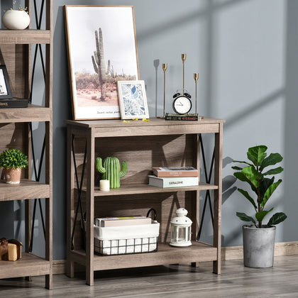 2-Tier Bookcase Display Shelf Unit w/ Steel Bar for Living Room Bedroom Office