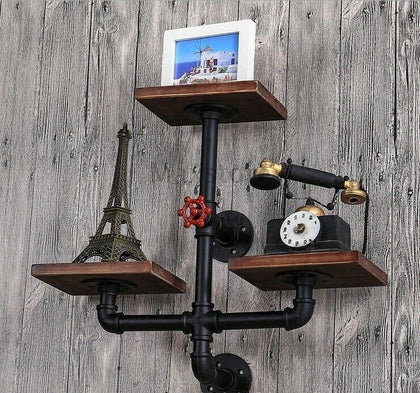 Vintage Industrial Pipe&Wood Shelf Rack Wooden Book Bar Wall Mounted Shelves MU#
