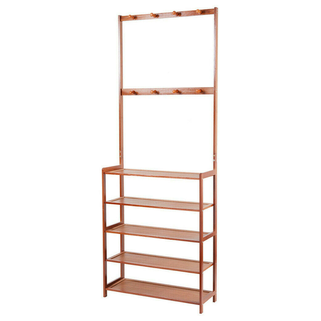 Retro Door Coat Rack Hooks with 5 Tier Shoe Shelves Integrated Storage Furniture