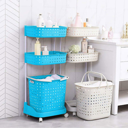 3 Tier 4 Wheeled Multi Purpose Laundry Hamper Basket Storage Cart Organiser