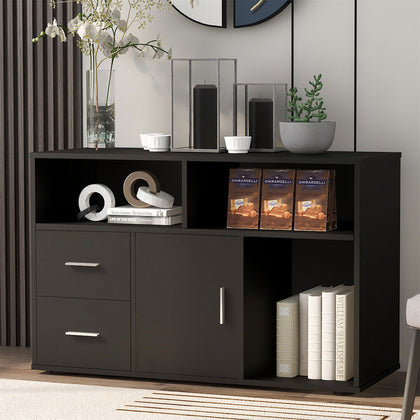 Modern Storage Cabinet Cupboard Sideboard Buffet TV Stand Unit 2 Drawers Black