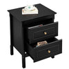 Black Bedside Table Chest of Drawer, 2 Drawers with Metal Handles and Solid Wood