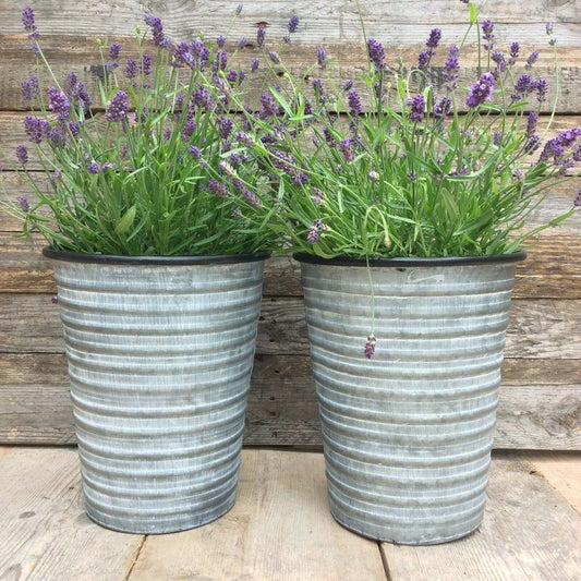 Set 2 Tall Metal Garden Planters Flower Plant Pots Tubs Vintage Style Grey Zinc