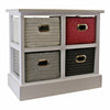 White Wooden Storage Unit 4 Woven Multi-Colour Baskets Drawers Small Cabinet New