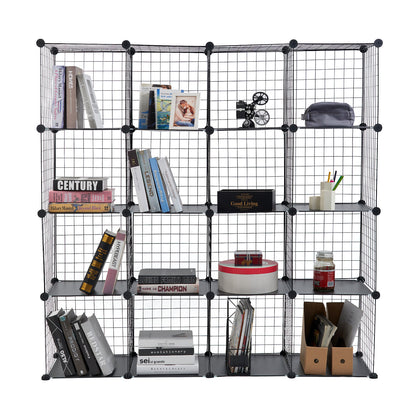 16 Cube Storage Shelves Rack Metal Wire Interlocking Display Stackable Cabinet