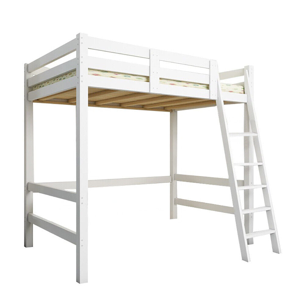 3FT High Sleeper Loft Cabin Bed For Child Kid Wooden Bunk Bed Frame Ladder White