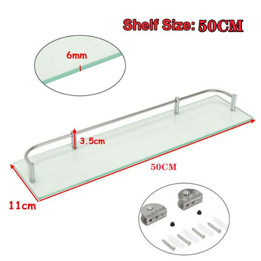 Glass Bathroom Caddy Shelf Wall Mounted Bath Rack Floating Shelves Organiser NEW