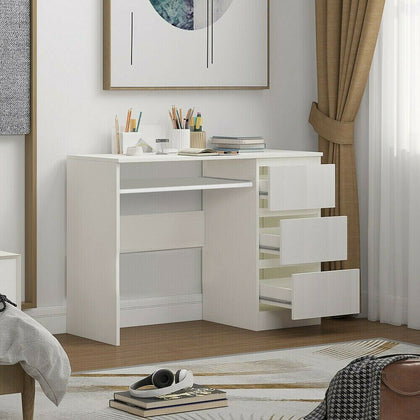 White Dressing Table High Gloss Fronts Makeup Desk 3Drawers Bedroom ComputerDesk