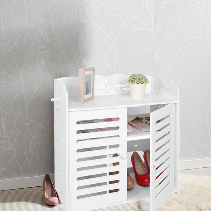 2 Doors Shoe Storage Cabinet Cupboard Footwear Rack Stand Organizer Unit Wooden