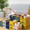 UK Durable Folding Plastic Storage Crate Stackable Kitchen Warehouse Storage Box