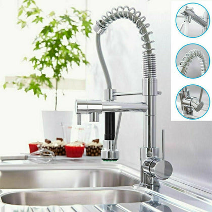 Modern Mono Pull Out Kitchen Mixer Tap Dual Spout Spray Single Lever Chrome