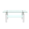 Coffee Table High Gloss Tempered Glass Top with Storage Shelf Living Room White