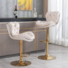 Set of 2 Velvet Bar Stools Adjustable Height Swivel Tufted Pub Bar Chairs HT