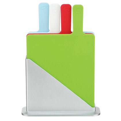 Set Of 4 Non Slip Colour Coded Chopping Index Cutting Board Set With Stand